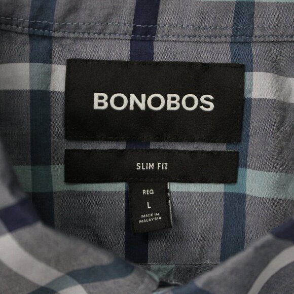 Bonobos Shirt Mens Large Blue Plaid Slim Fit 100% Cotton Long Sleeve Button - Picture 8 of 14